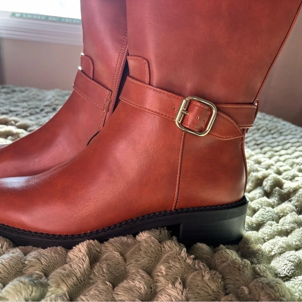 Elegant Brown Leather Knee-High Riding Boots